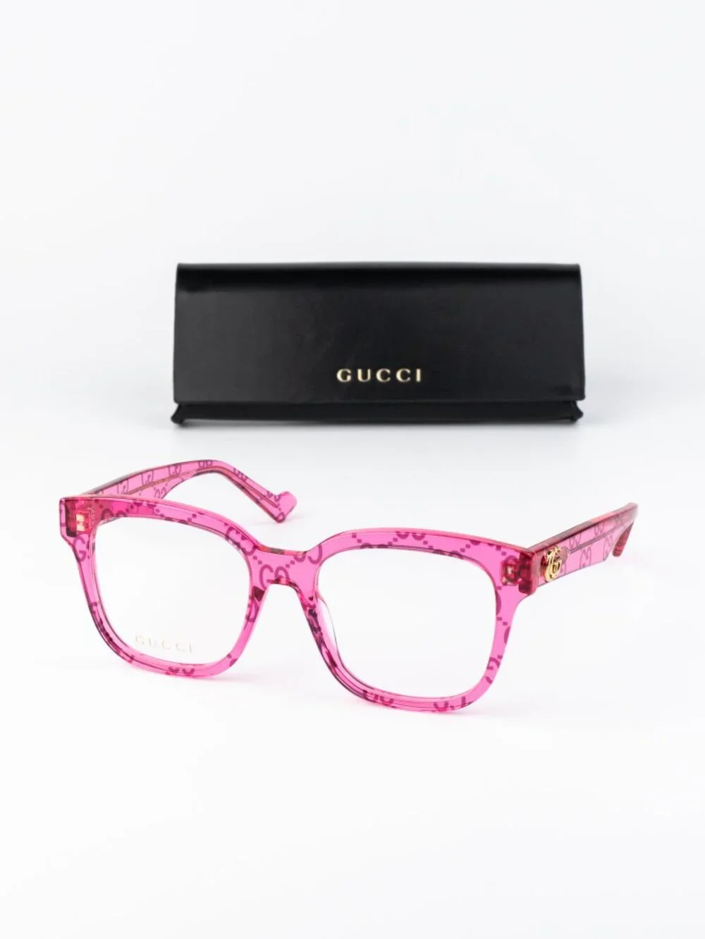 Gucci Women Eyeglasses Transparent Pink Square GG0958O 011 NEW AUTHENTIC